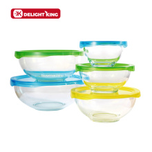 Plastic Lids 5pcs Glass Salad Bowl for Mixing
